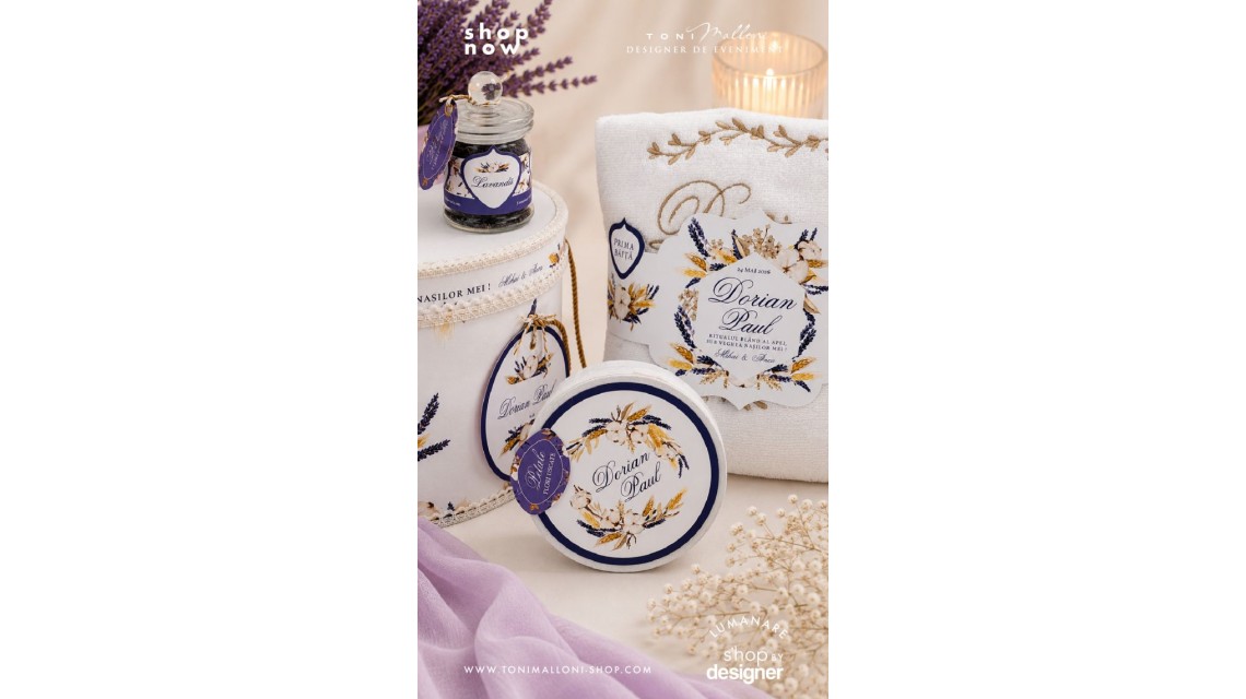 Set Prima Băiță după Botez Lavandă si Grâu Ritualul Blând al Apei cu Nașii Personalizat pentru Băieți 6